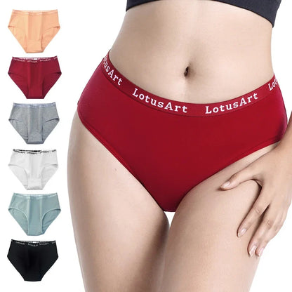 6Pcs/Set Women High Waist Cotton Briefs Letter Print Wide Waistband Panties Solid Color Full Coverage Hip Lifting Lingerie M-2XL