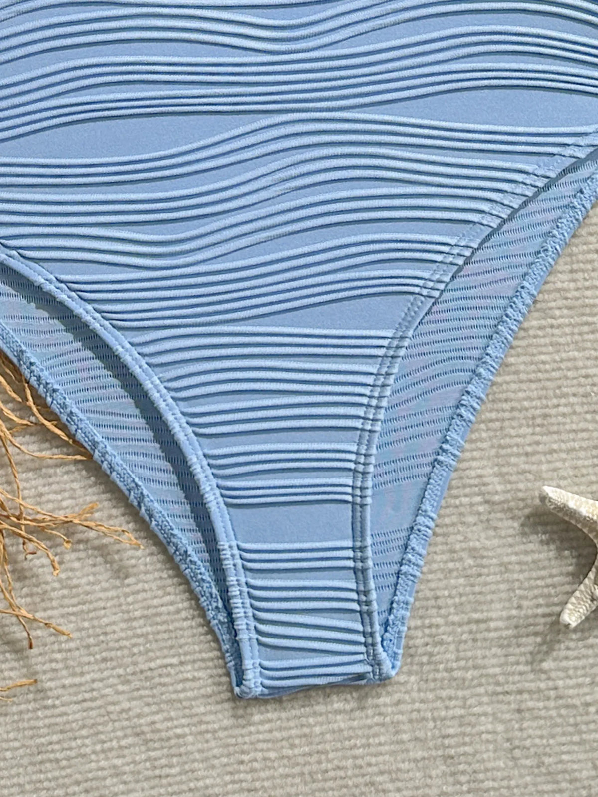 Vintage Beige Ribbed One Piece Swimsuit 2026 Women Beading Strap Underwire Tummy Control Swimwear Beach Holiday Bathing Suits