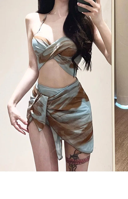 New Fashionable Plus Size Multi Piece Set Split Swimsuit for Women Covering  Belly  Slimming Down Hot Spring Vacation Swimsuit