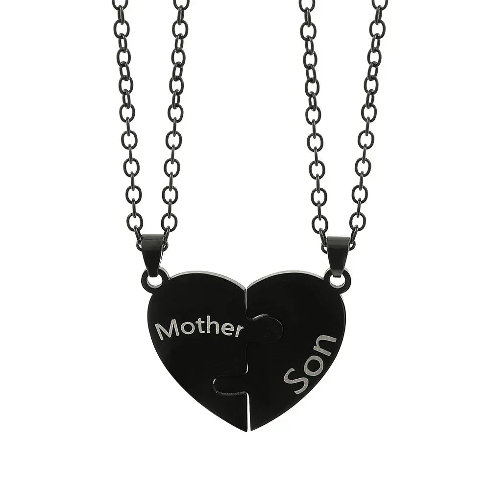 Father Mom Son Daughter Family Necklace Love Heart Puzzle Pendant Necklace Stainless Steel Jewelry for Women Mother&