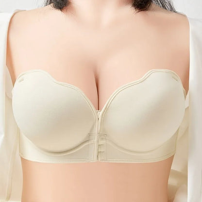 12CM Extreme Push Up Strapless Bra, Front Closure Anti-Slip Invisible Hand Cup for Small Chest, Seamless Adhesive T-Shirt Bra