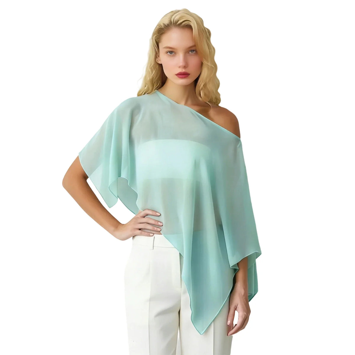 Women Loose Boat Neck Irregular Coverup Tops Casual See Through Shrug Solid Color Sheer Mesh Poncho