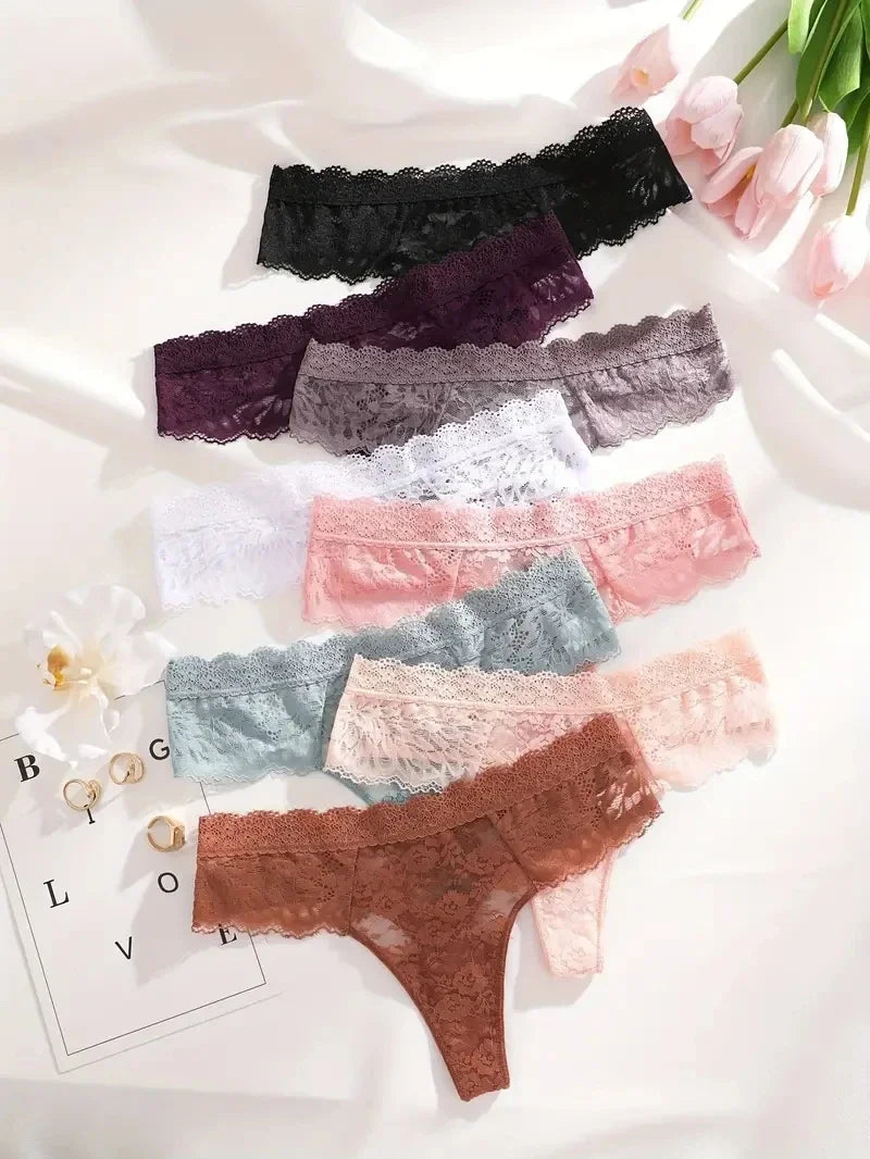 5-Piece Lace Thong Set – Low-Rise Sexy Briefs for Women