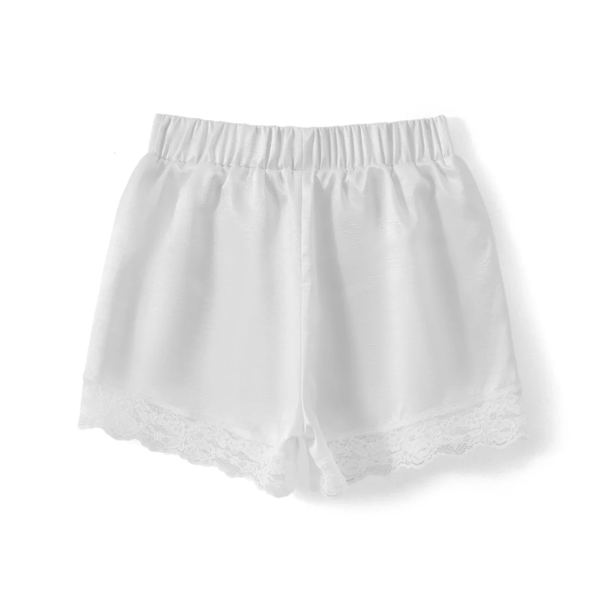 Women Casual Loose Summer Shorts Solid Color Elastic Waist Lace Trim Shorts for Daily Wear, Lounge