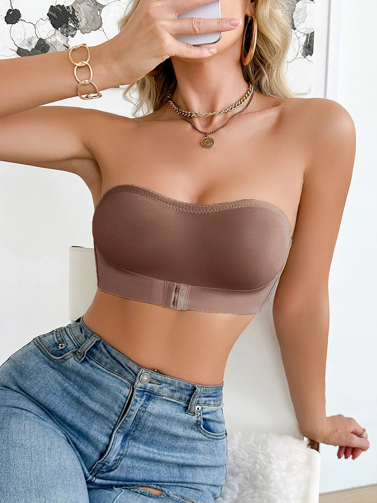 Summer Solid Color Strapless Wireless Women&