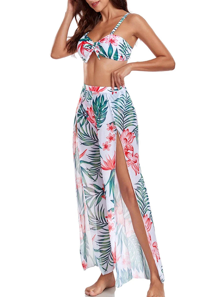 3 Pieces Strappy Bikinis 2026 Women Printed Swimsuit &amp; Beach Dress Sexy High Waist Swimwear Female Bathing Swimming Swim Suit