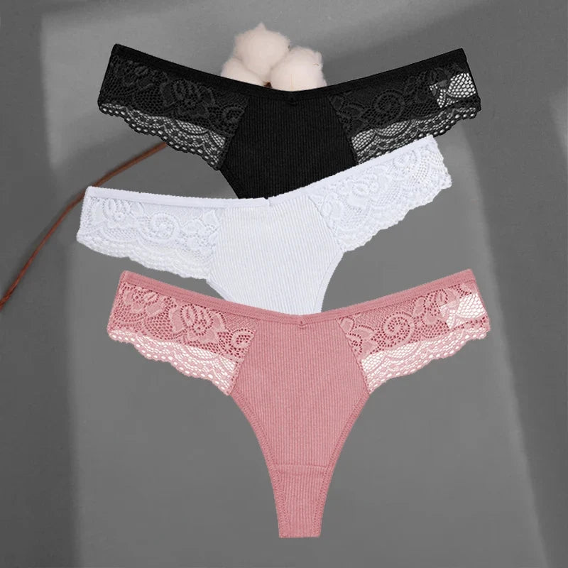 Soft Cotton Thong Panties Set — Lace G-String Underwear for Women