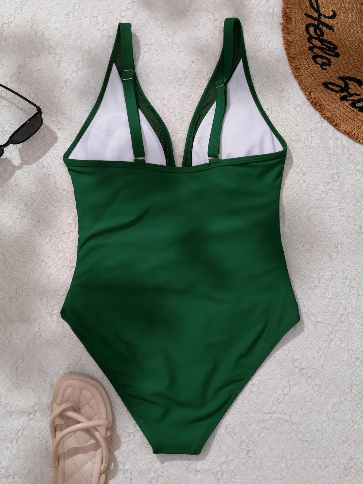 Solid Color One Piece Bikini for Women,sexy Deep-V Neck Suspender Backless Swimsuit,high Waist Translucent Striped Mesh Swimwear