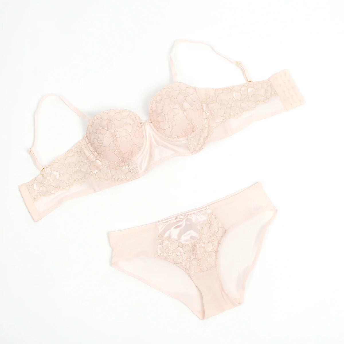 White Lace Bra Set for Women Push Up Mesh Chiffon Silk Like Underwire Adjustable Back Closure Bralette with Panties