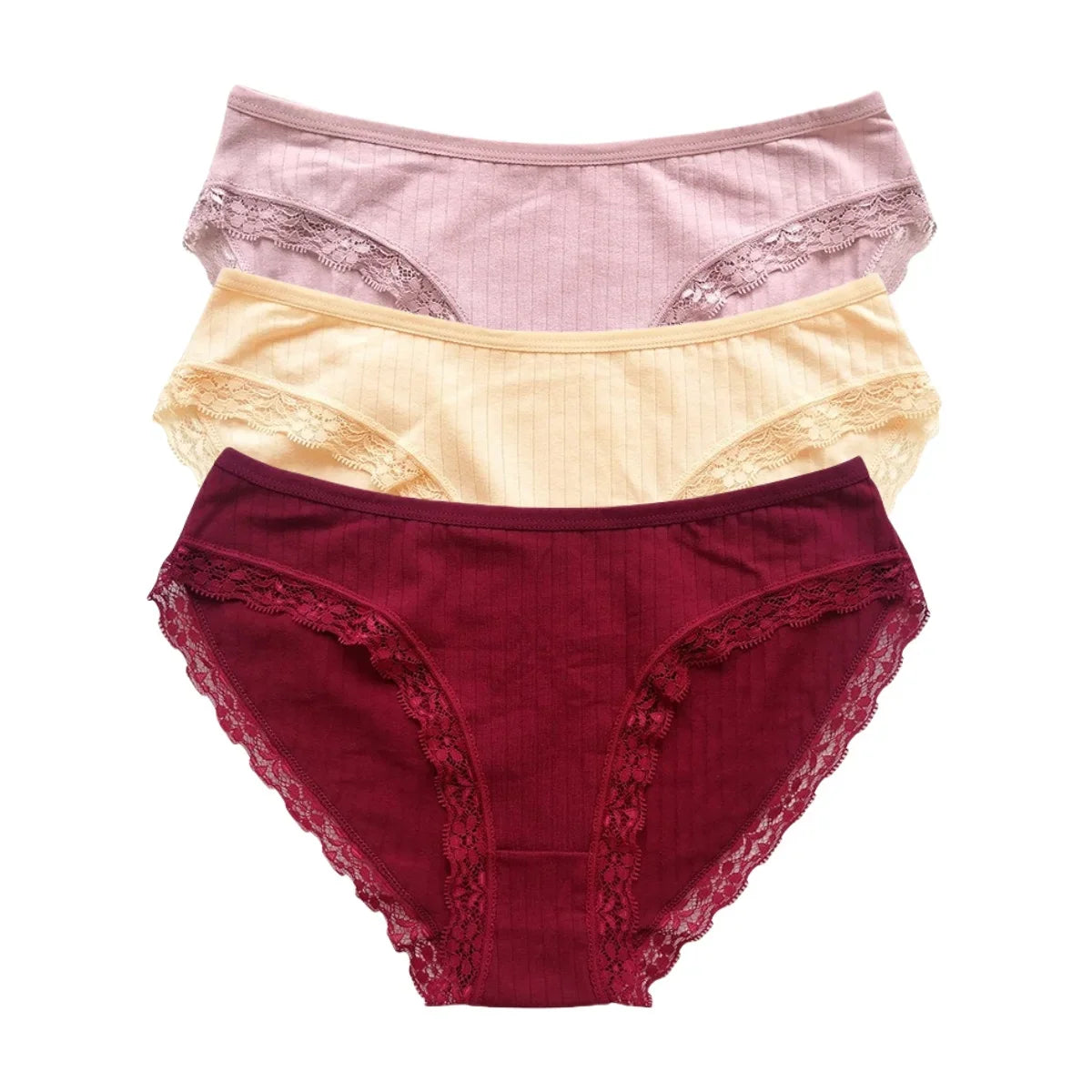 3Pcs/Set Cotton Panties Women Lace Trim Briefs Female Underpants Solid Color Soft Underwear Sexy Lingerie Intimates M-XL