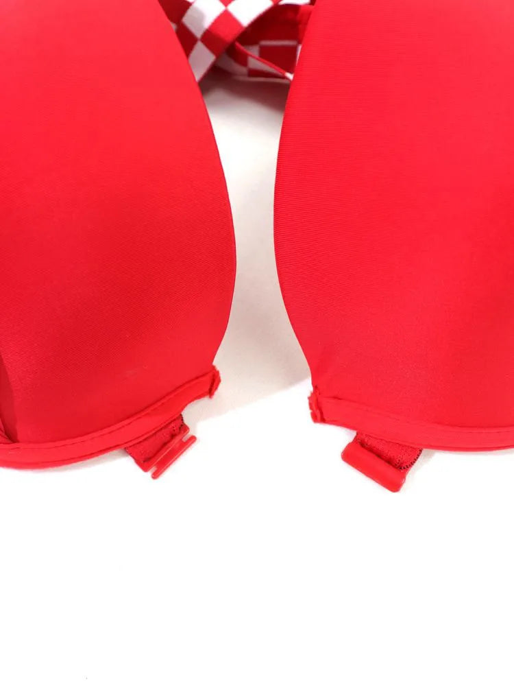 Beauwear Contrast Color Plaid Bras for Women Front Closure Bra with Wire Push Up Bra with Pad