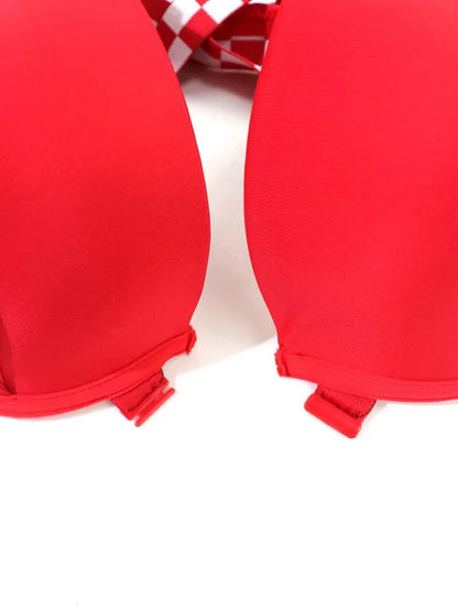 Beauwear Contrast Color Plaid Bras for Women Front Closure Bra with Wire Push Up Bra with Pad