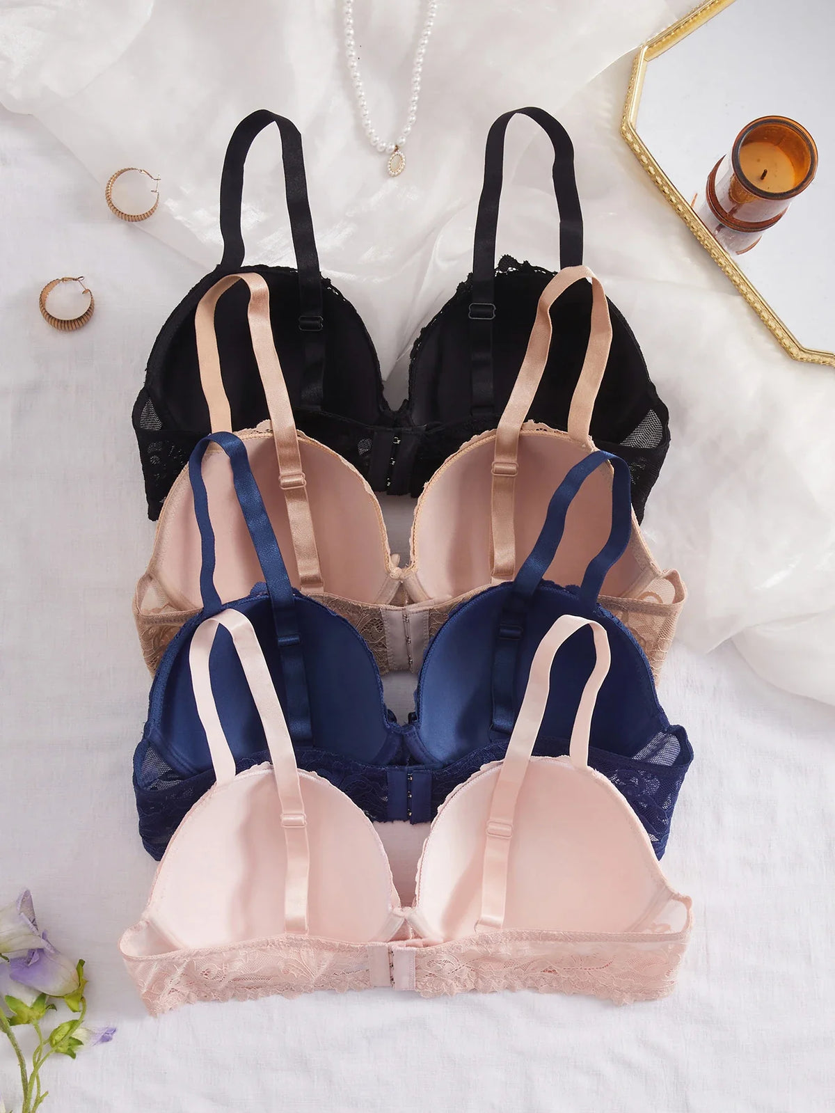 4Pcs Daily Plus Size Floral Lace Women&