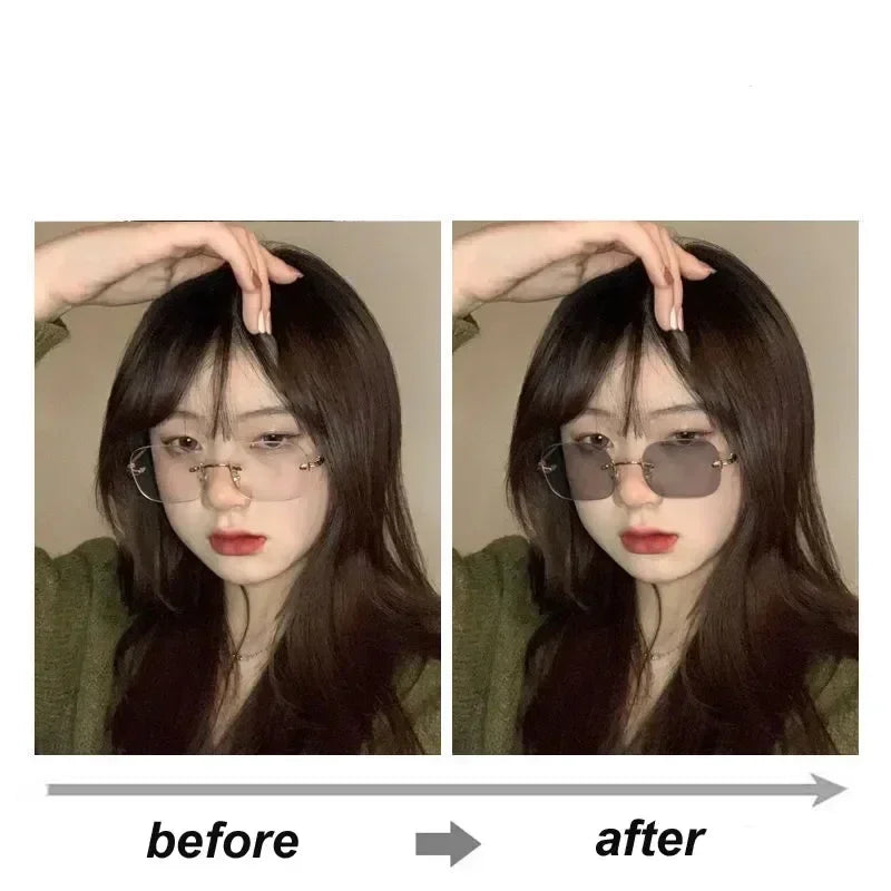 New Fashion Photochromic Myopia Glasses Vintage Rimless Square Women Men Anti Blue Light UV Sunglasses Optical Diopter Eyewear