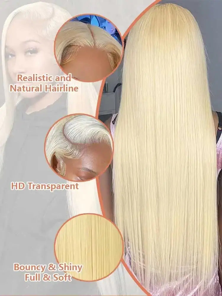 Silky 613 Blonde Bone Straight Human Hair Wig Dual 13x4&amp;13x6 Invisible HD Lace Super Long Lengths