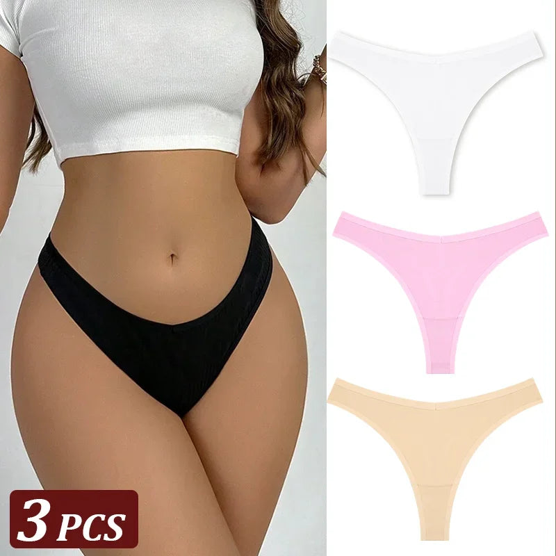 3-Piece Seamless Thong Panty Set – Soft Cotton Women&