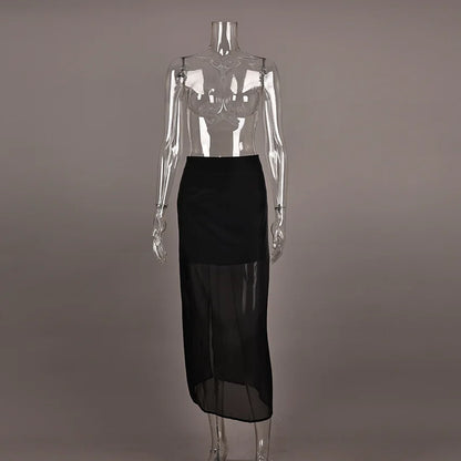 Trendix See Through Mesh Patchwork Skirts Women Fashion High Waist Casual Commuting Streetwear 2025 Vacation Party Elegant Skirt