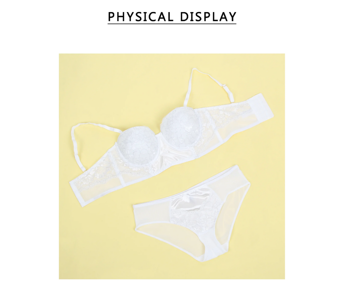 White Lace Bra Set for Women Push Up Mesh Chiffon Silk Like Underwire Adjustable Back Closure Bralette with Panties