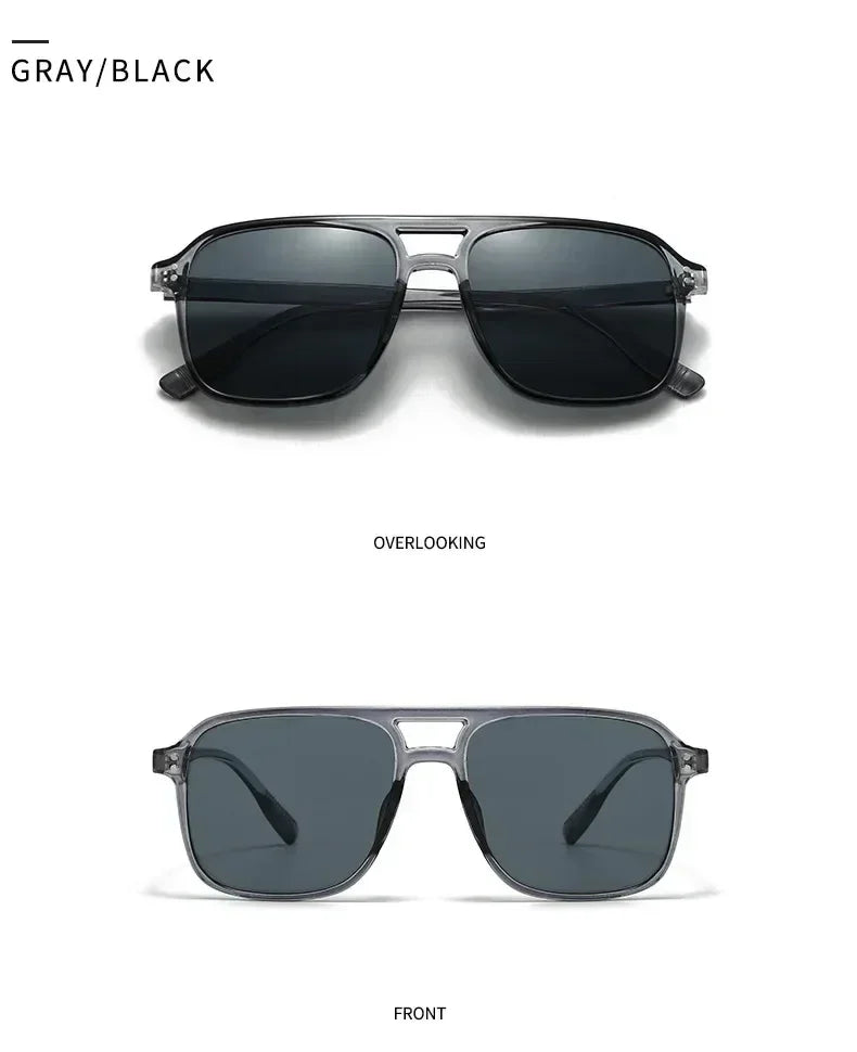 SO&amp;EI Fashion Double Bridges Square Rivets Women Sunglasses Retro Men Gradient Shades UV400 Sun Glasses