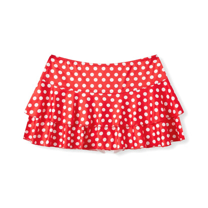 Fashion Summer Mini Skirt Women Dots Print Side Ties Low Waist A Line Skirts for Parties and Casual Wear