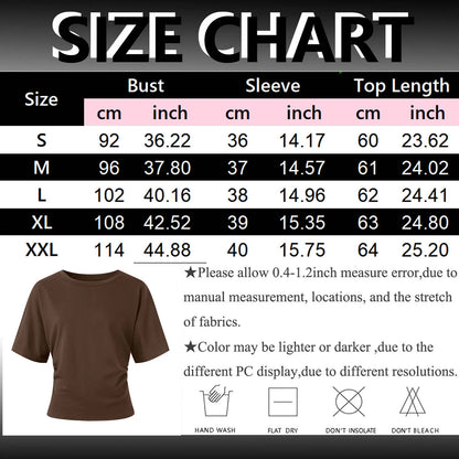 Y2k Solid Cotton O-Neck Ruched Waist Short Top Women Short-Sleeved Loose T-Shirt Causal All-Match Short Summer Basic T Shirts