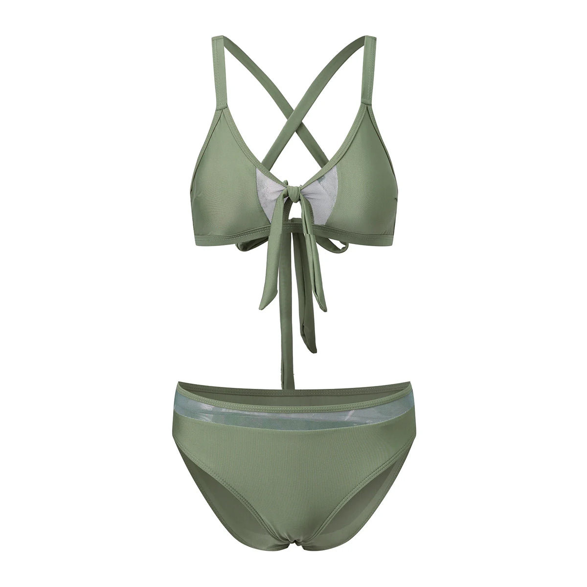 Women 2 Piece Bikini Set Fashion Solid Color Sleeveless Tie up Front Bra and Low Waist Briefs Summer Holiday Bathing Suit