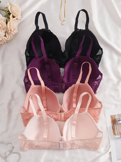 4Pcs Daily Plus Size Floral Lace Women&