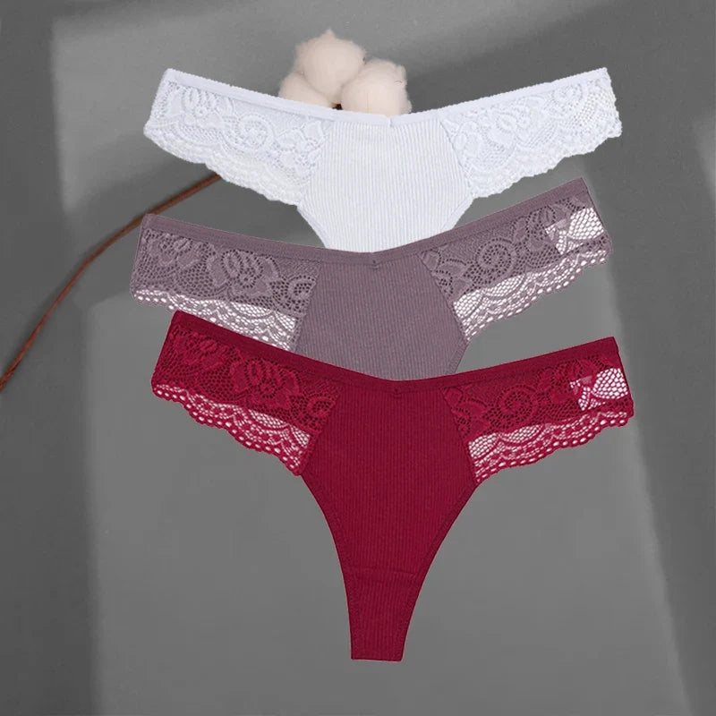 Soft Cotton Thong Panties Set — Lace G-String Underwear for Women