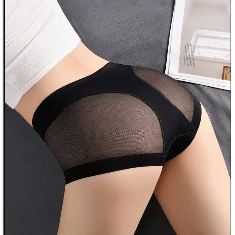 High Waist Women Panties L-4XL Plus Size Seamless Ice Silk Underwear Summer Mesh Breathable Butt Lifter Briefs Leopard Panty