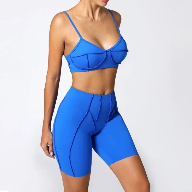 2-Piece Yoga Set – Open Back Sports Bra &amp; High Waist Shorts