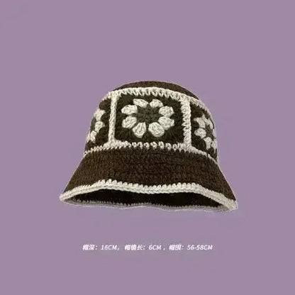 Handmade Knitted Bucket Hat - Cotton Boho Print - All-Season Stretchy Fit