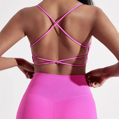 Solid Color cross back Women Fitness Sport bra top soft tight Comprehensive training jogging gym yoga underwear With chest pad