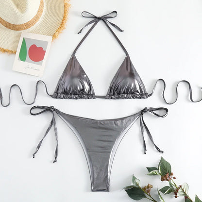 Sexy Gold Silver Red Strings Bikini 2024 Women Swimsuit Female Swimwear Thong Bikinis Set Brazilian Beach Bathing Suit Biquini