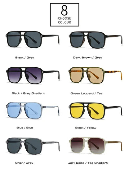 SO&amp;EI Fashion Double Bridges Square Rivets Women Sunglasses Retro Men Gradient Shades UV400 Sun Glasses