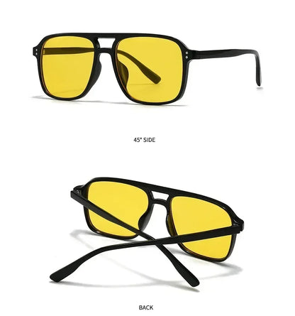 SO&amp;EI Fashion Double Bridges Square Rivets Women Sunglasses Retro Men Gradient Shades UV400 Sun Glasses