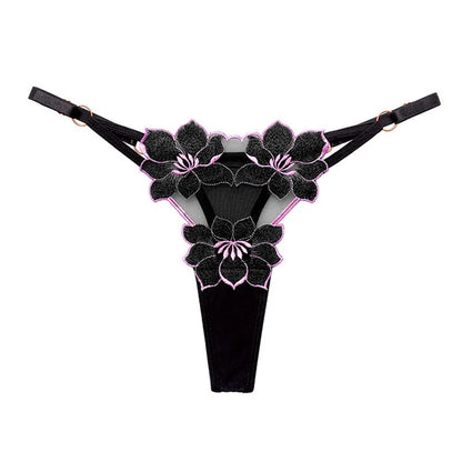 Embroidery Flower Thin Sexy Girls G String Thong Panties Women Briefs Hollow Out Transparent Underwear Female Lingerie