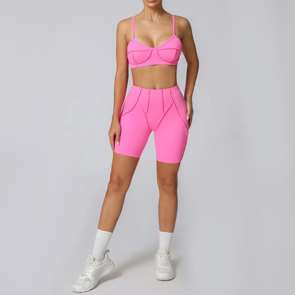 2-Piece Yoga Set – Open Back Sports Bra &amp; High Waist Shorts