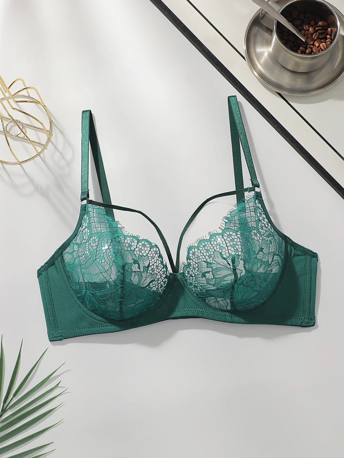 1 Pcs High Quality Sexy and Hot Green Lace Lingerie Sexy Cross Strap Bra Women&
