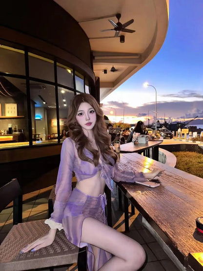 Split Bikini Four Piece Set, Purple Charm, High-end Feeling, Hot Spring Beach Vacation Swimsuit, Women&
