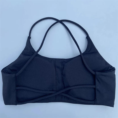 Solid Color Tight Comprehensive Training Women Fitness Bra Cross Back Yoga Underwear Gym Sport Top Hollow Back Push Up Chest Pad