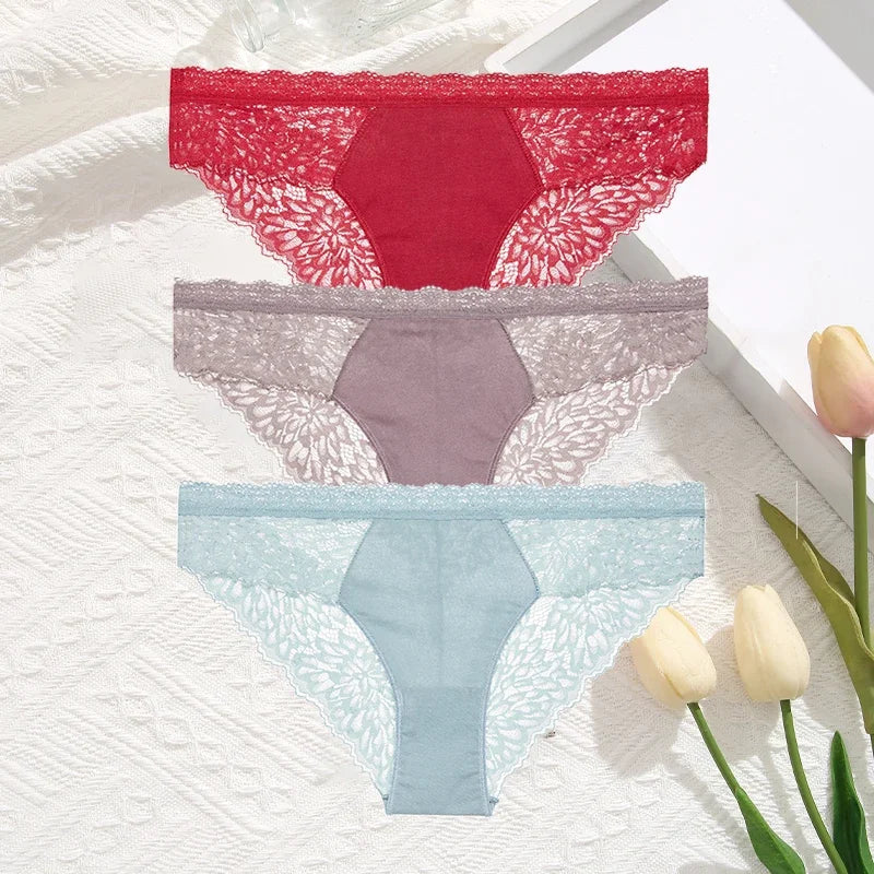 Premium Seamless Lace Briefs for Women – 3-Piece Set