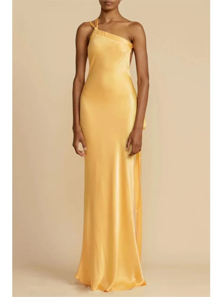 Spring Summer Slim Off Shoulder Evening Dresses Women Solid Color Slant Collar Backless Package Hip Bodycon Party Dress Female