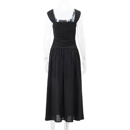 Ruched Bodycon Maxi Dress | Square Neck Slip Dress -femstylo