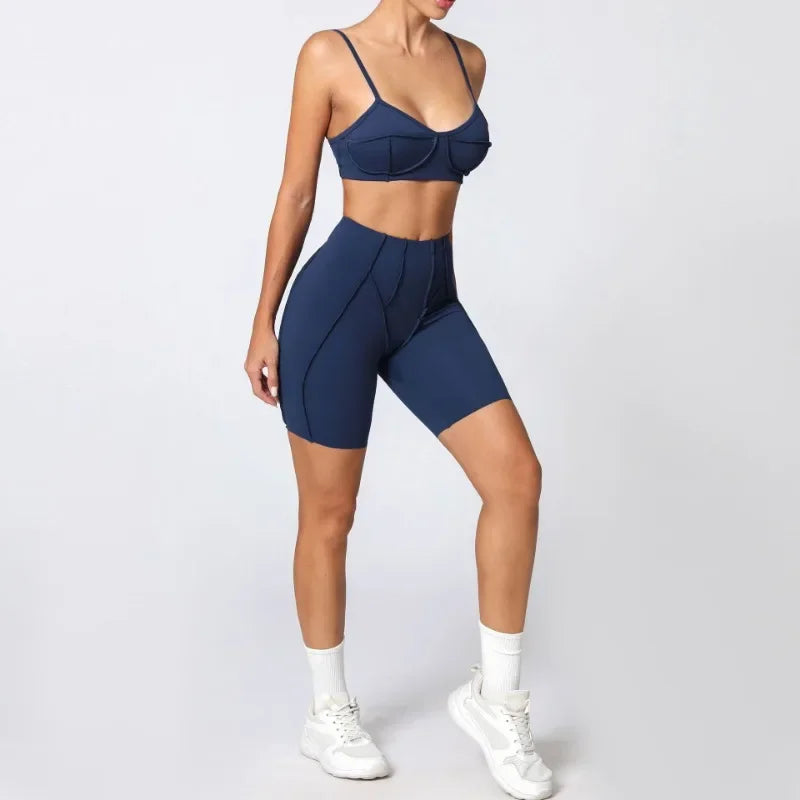 2-Piece Yoga Set – Open Back Sports Bra &amp; High Waist Shorts