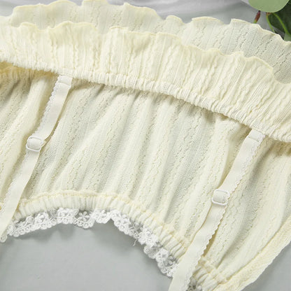 Lace Trim Ruffle Hem U-Neck Strap Cable Textured Cami &amp; Casual Shorts Loungewear Summer Pajamas Set Women Sleepwear
