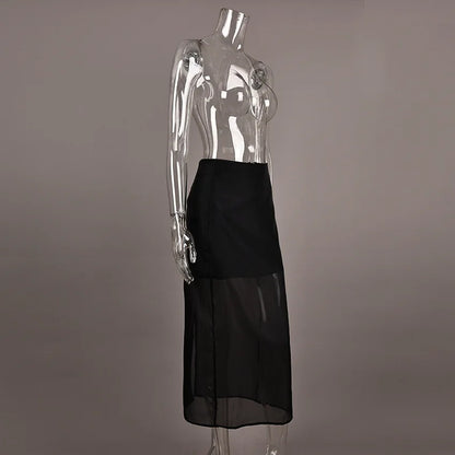 Trendix See Through Mesh Patchwork Skirts Women Fashion High Waist Casual Commuting Streetwear 2025 Vacation Party Elegant Skirt