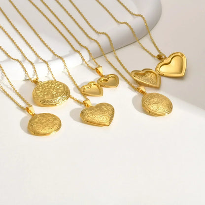Vnox Stainless Steel Heart Locket Necklace Pendant with Photo Frame, Elegant Gold Plated Design Womens Gift