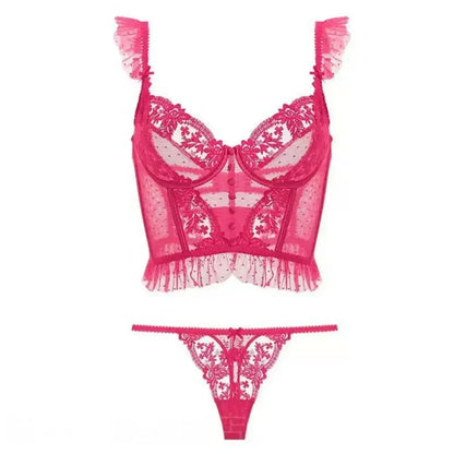 Fashion Comfortable Lace Lingerie with Steel Ring Wrapped Chest Top Bra and Panty Set Sexy Intimates Supply Underwire Female