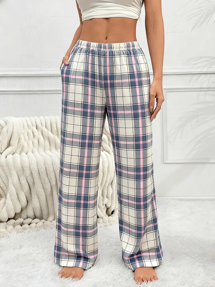 Autumn Winter Pajama Pants for Women Fuzzy Pack Long Fleece Buffalo Plaid Sleep Bottoms Soft Drawstring Lounge Sleepwear