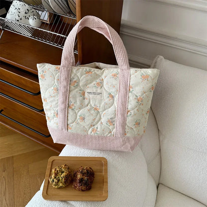 Floral Patchwork Tote Bag For Women With Cotton Exterior And Polyester Lining For Casual Everyday Use